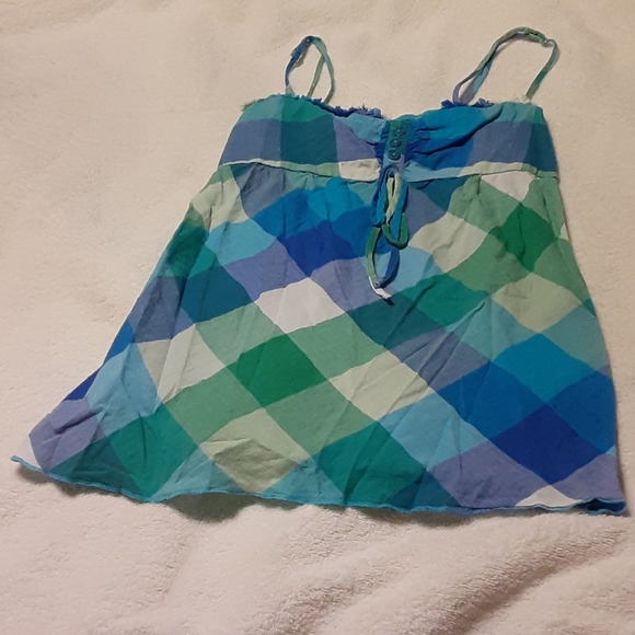 Plaid blue green babydoll tank top blouse